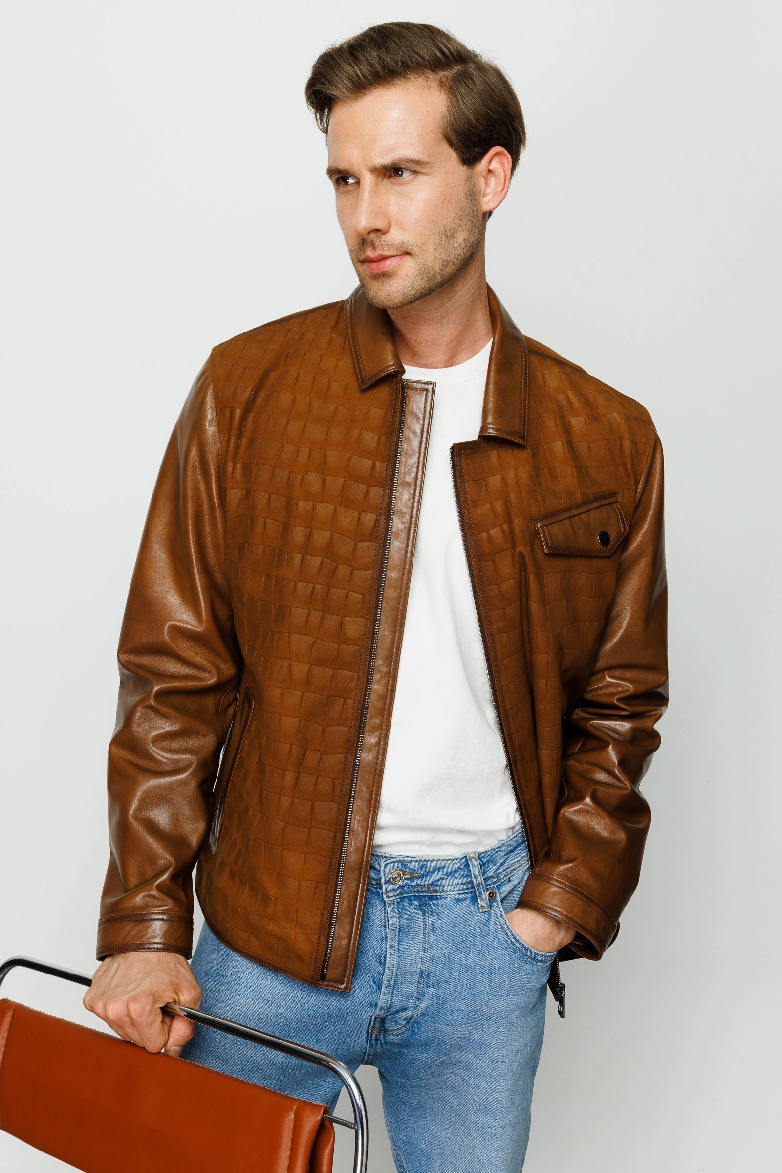 Nfl Denim Jackets The Emerson Tan Leather Men Jacket