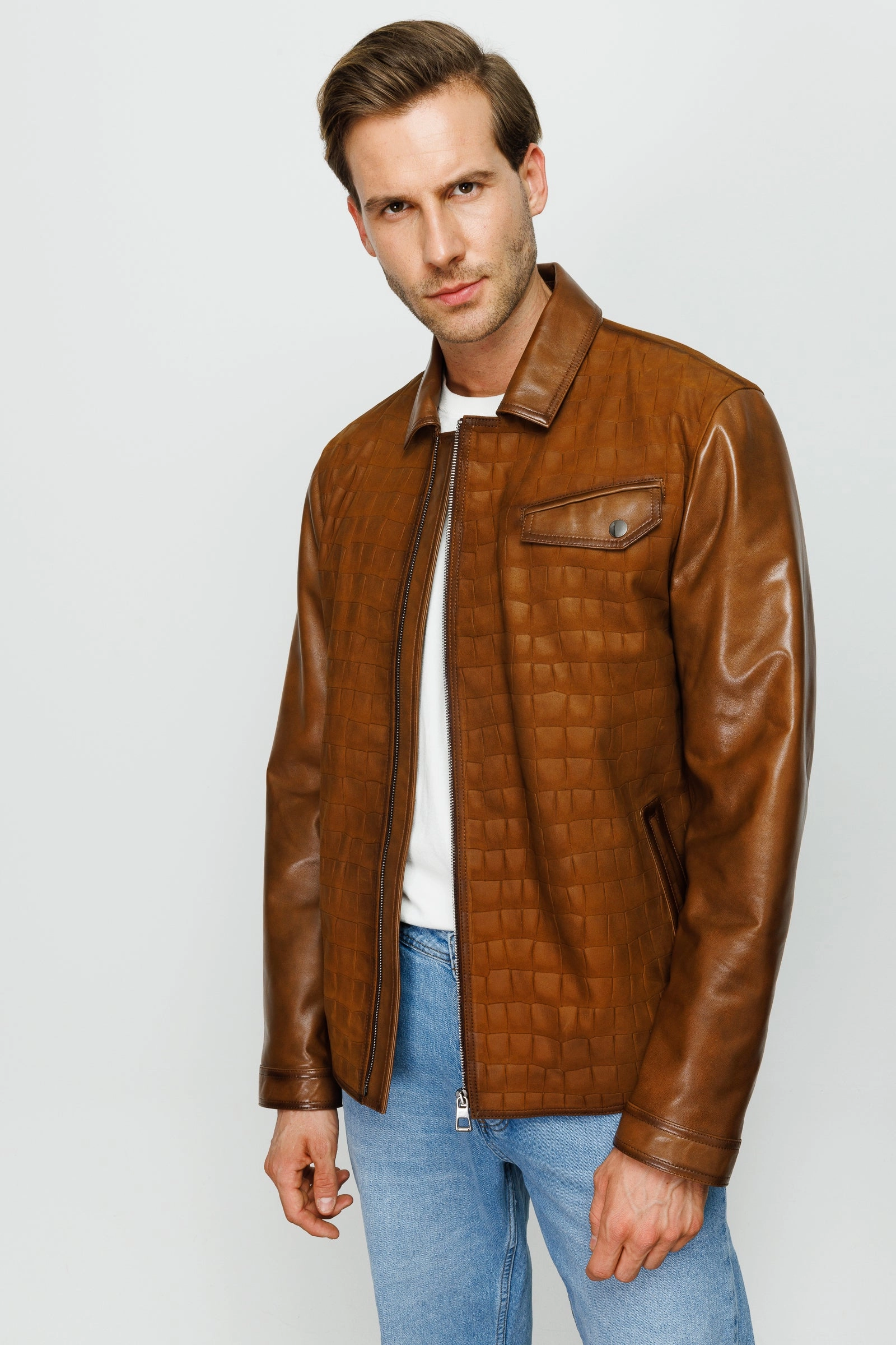 Fjallraven Jackets The Emerson Tan Leather Men Jacket