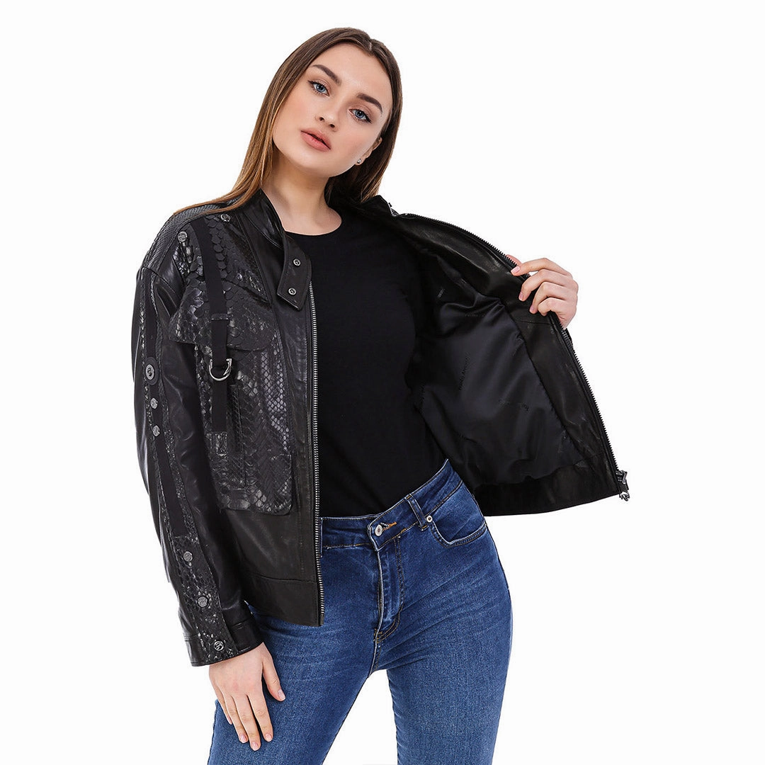 Jackets With Epaulettes The Farragut Black  Leather Women Jacket