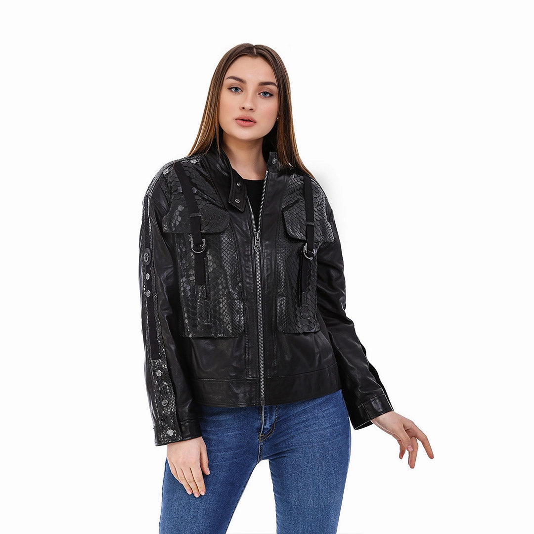 Pink Denim Jackets The Farragut Black  Leather Women Jacket