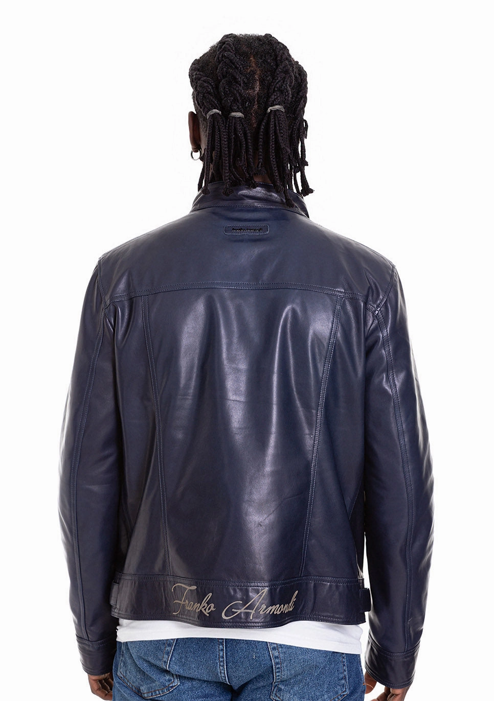 Ostrich Jackets The Labanon Navy Blue Leather Men Jacket