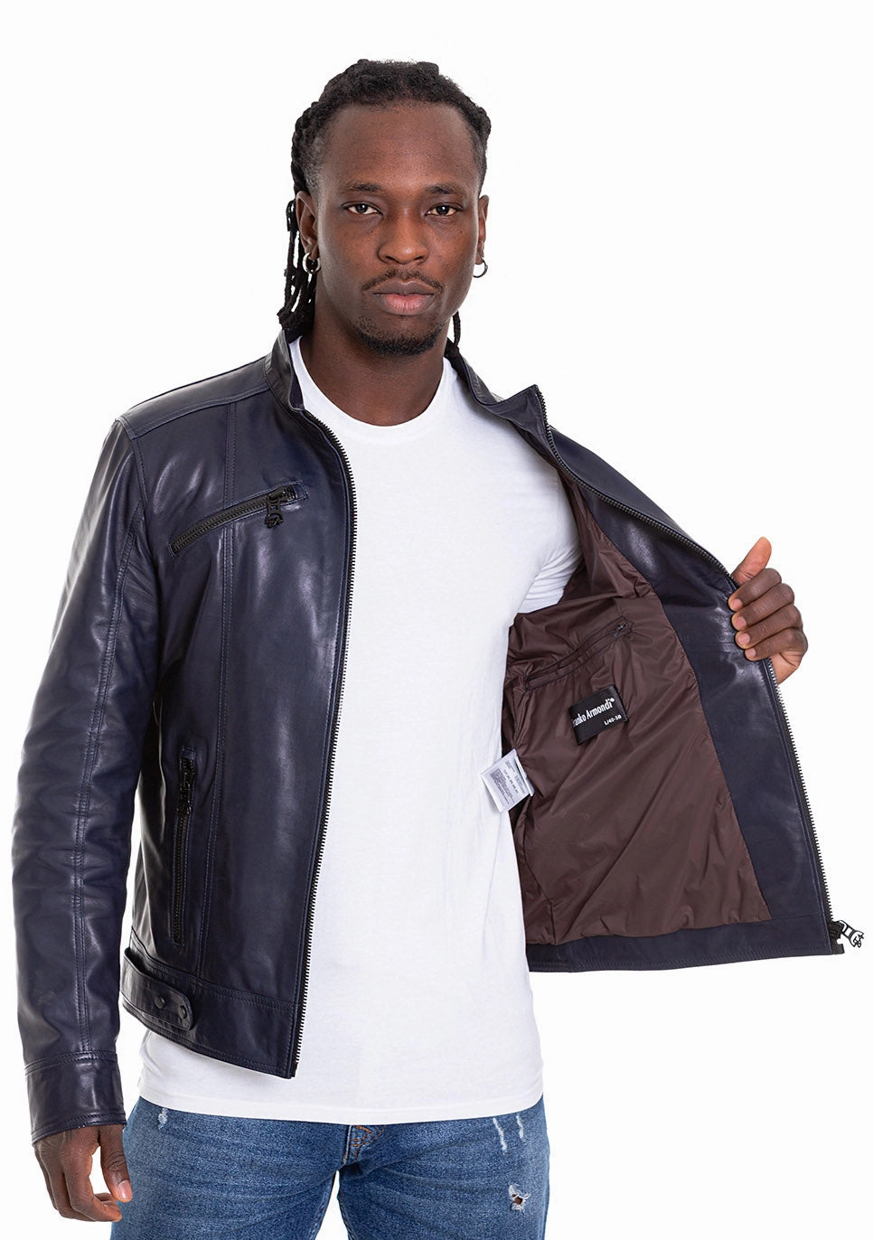 The Labanon Navy Blue Leather Men Jacket Kamik Jackets