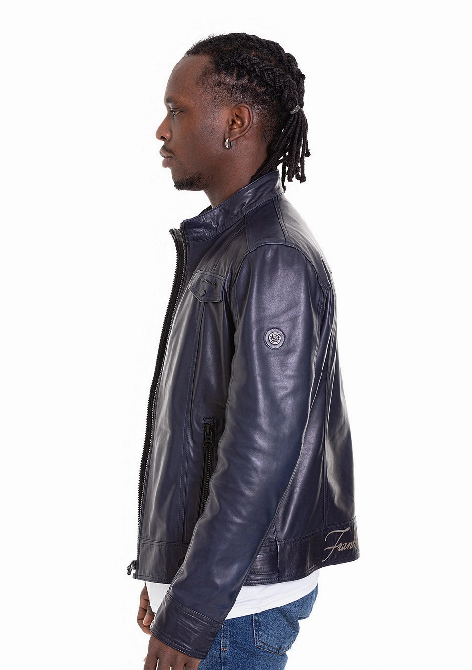 Blue Jackets Opening Night The Labanon Navy Blue Leather Men Jacket