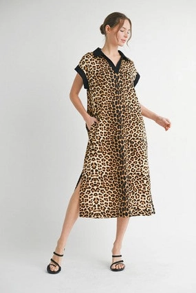 The Leopard Collared Midi Dress Hollywood Midi Dress