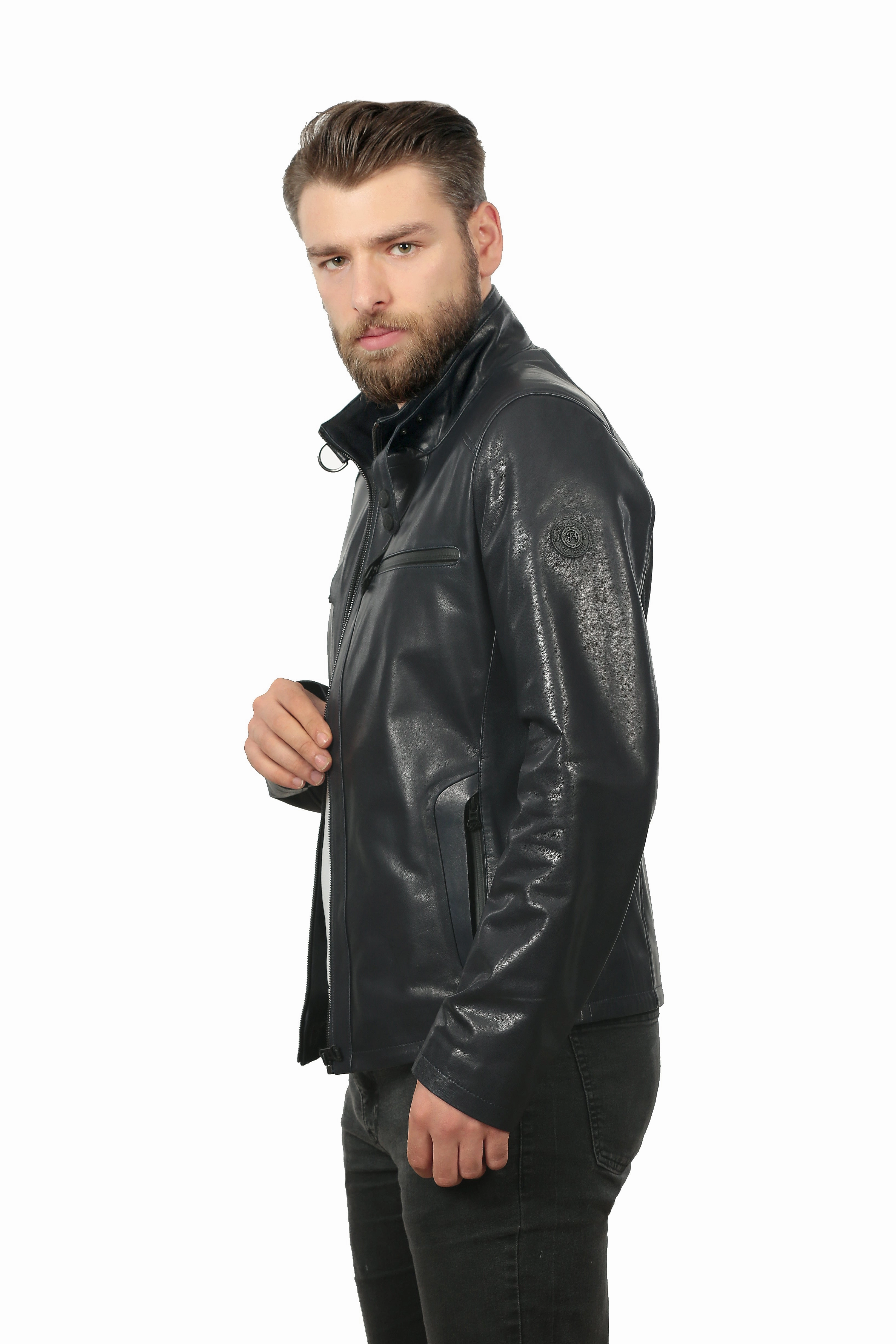 Letterman Jackets Pics The Leroy Navy Blue Leather Men Jacket