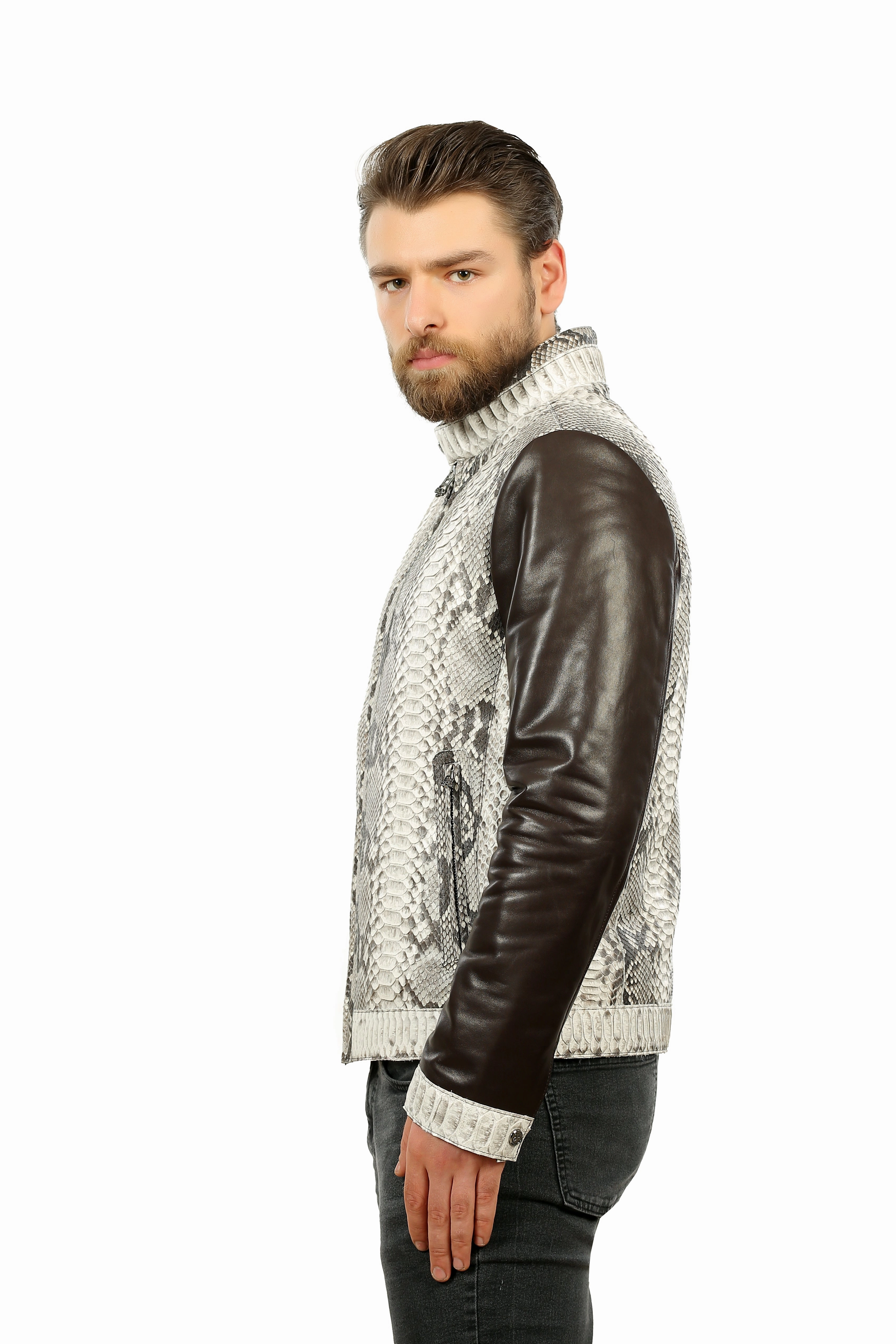 Jackets With No Hood The Masten Pythn Natural Leather Men Jacket