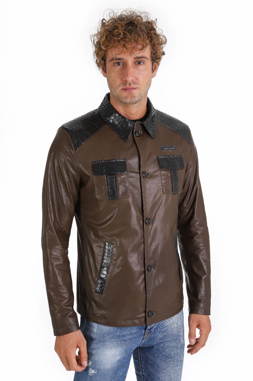 Single Breasted Jackets The Pitman Brown Leather Men Jacket
