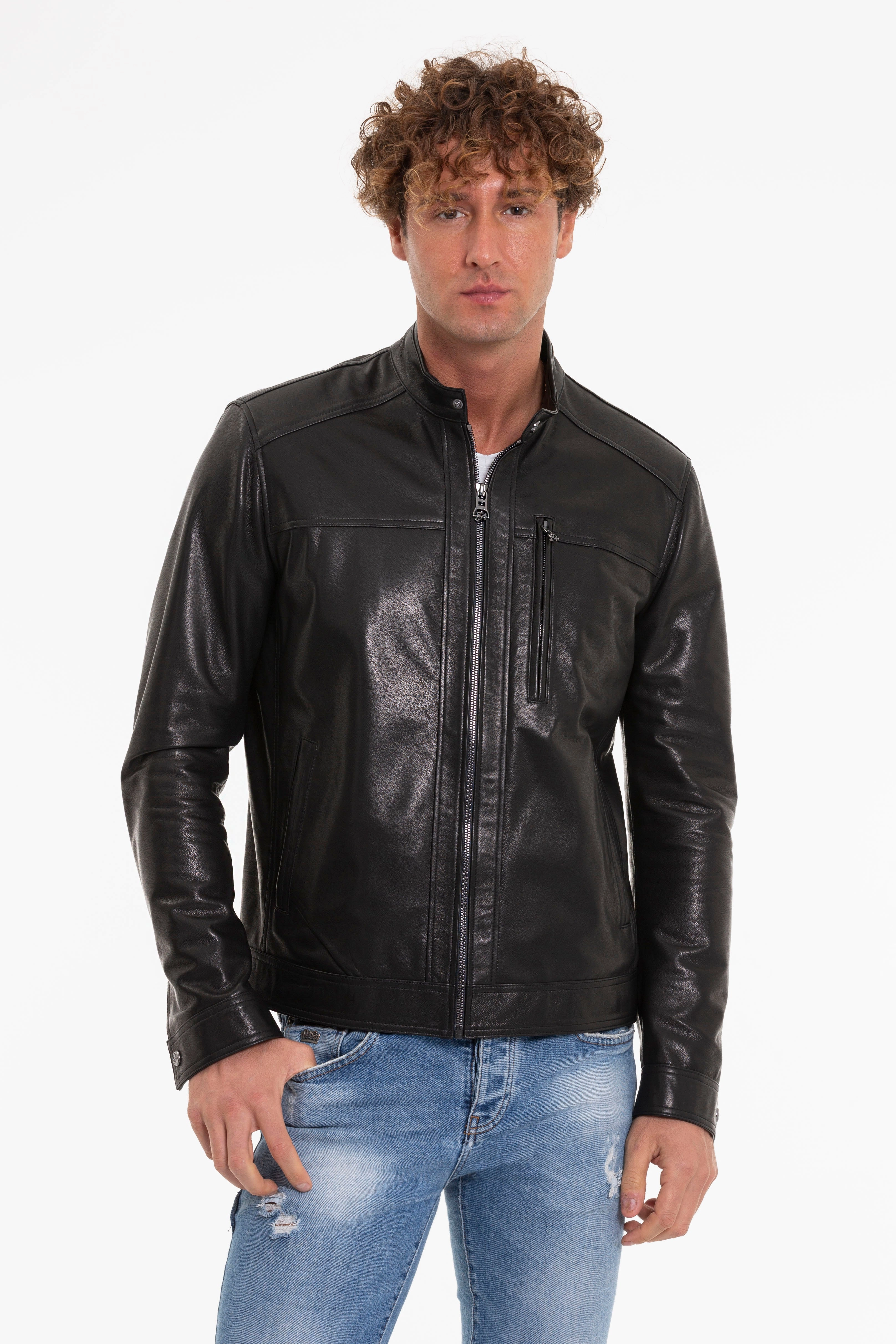 The Poleo Black Leather Men Jacket Longhorn Jackets