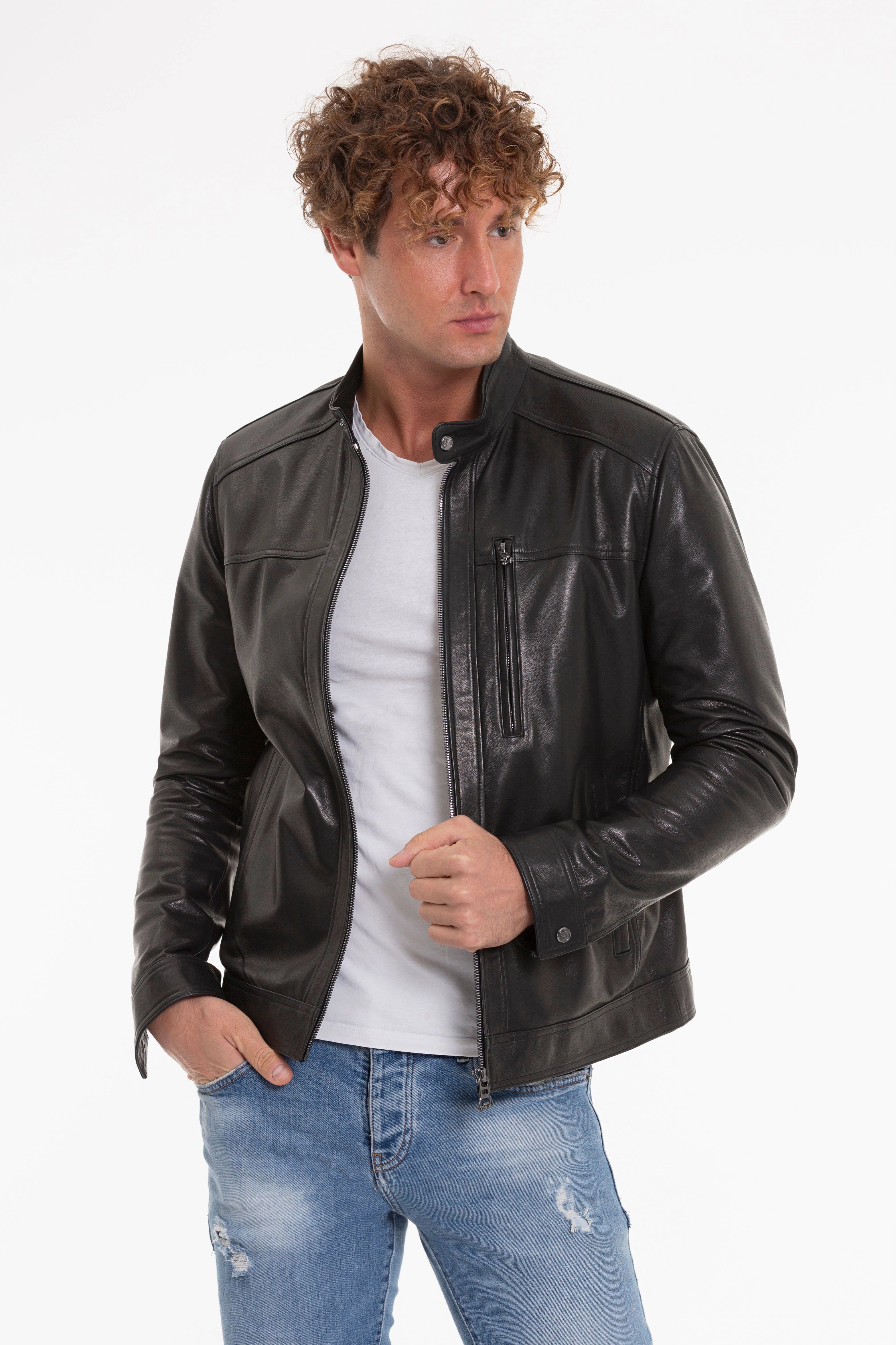 The Poleo Black Leather Men Jacket Carhart Work Jackets
