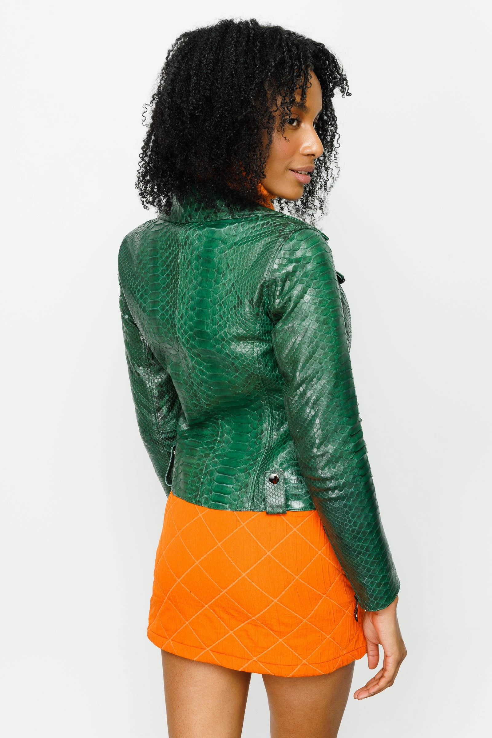 Petite Jean Jackets The Pythn Skin Green Leather Women Jacket