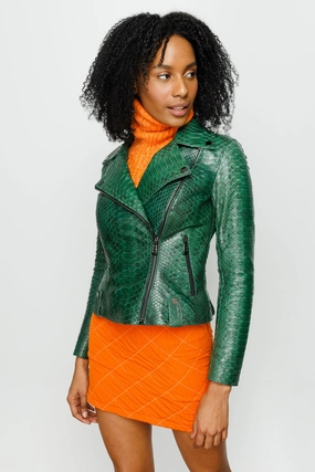 The Pythn Skin Green Leather Women Jacket Big And Tall Starter
