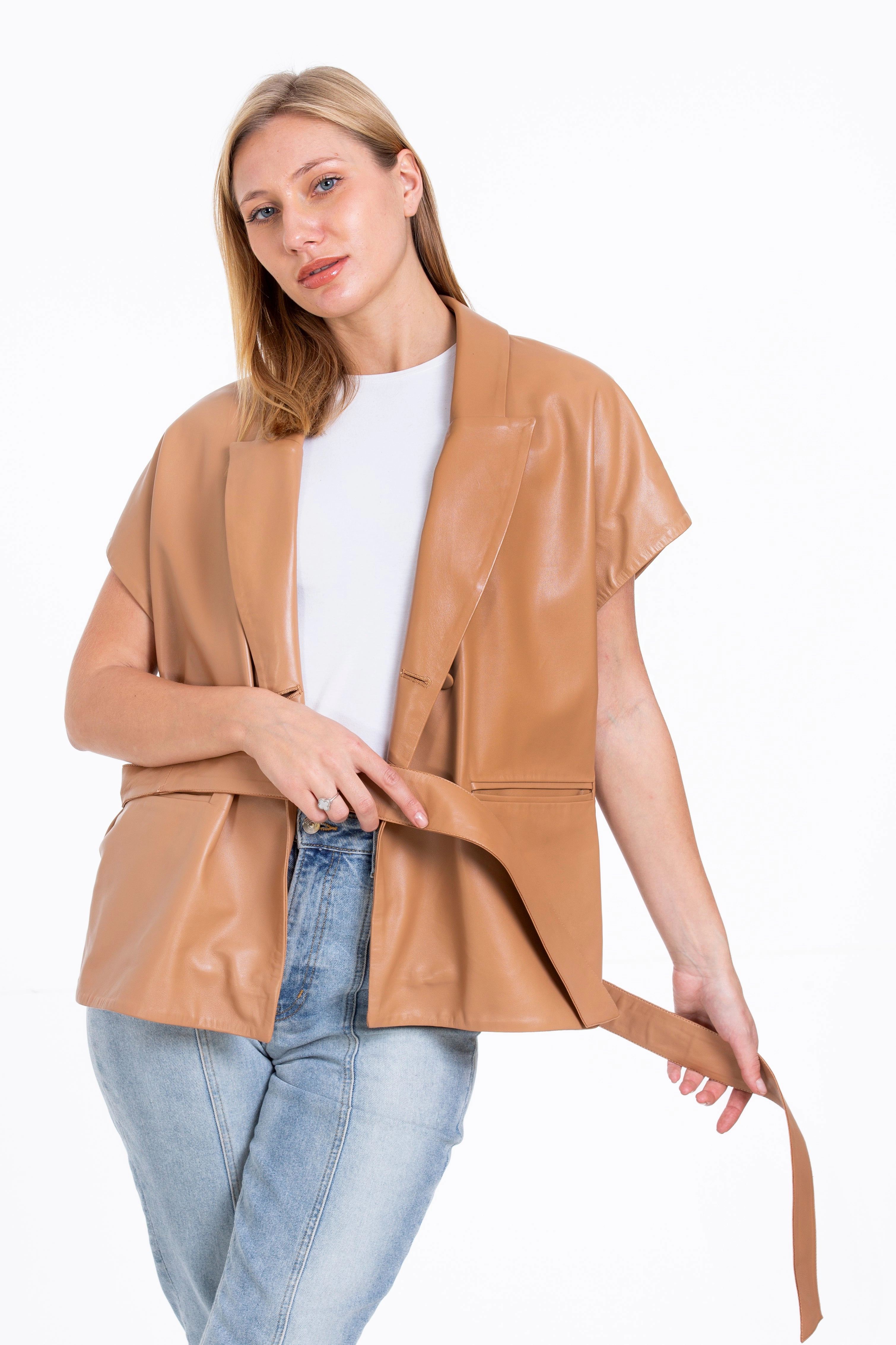 The Smithfield Leather Cookie Wraparound Vest Women Jacket Donkey Jackets