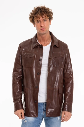 Camel Quilted Jackets The Turro Brown Leather Men Jacket