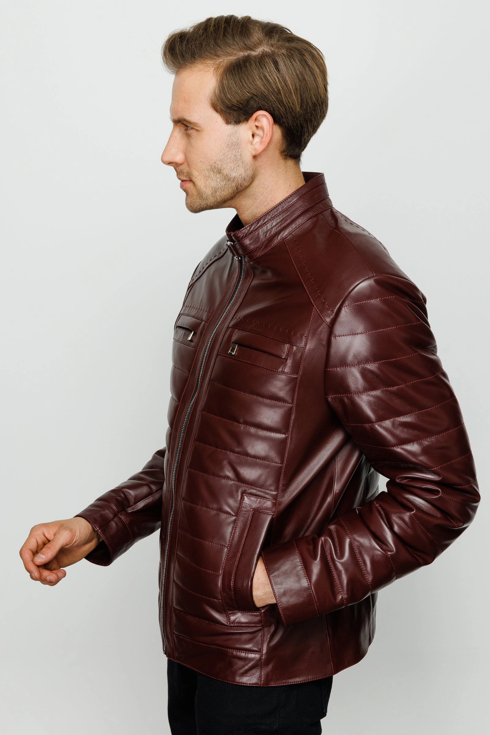 The Wilkerson Burgundy Leather Men Jacket Blue Jackets Vs Utah