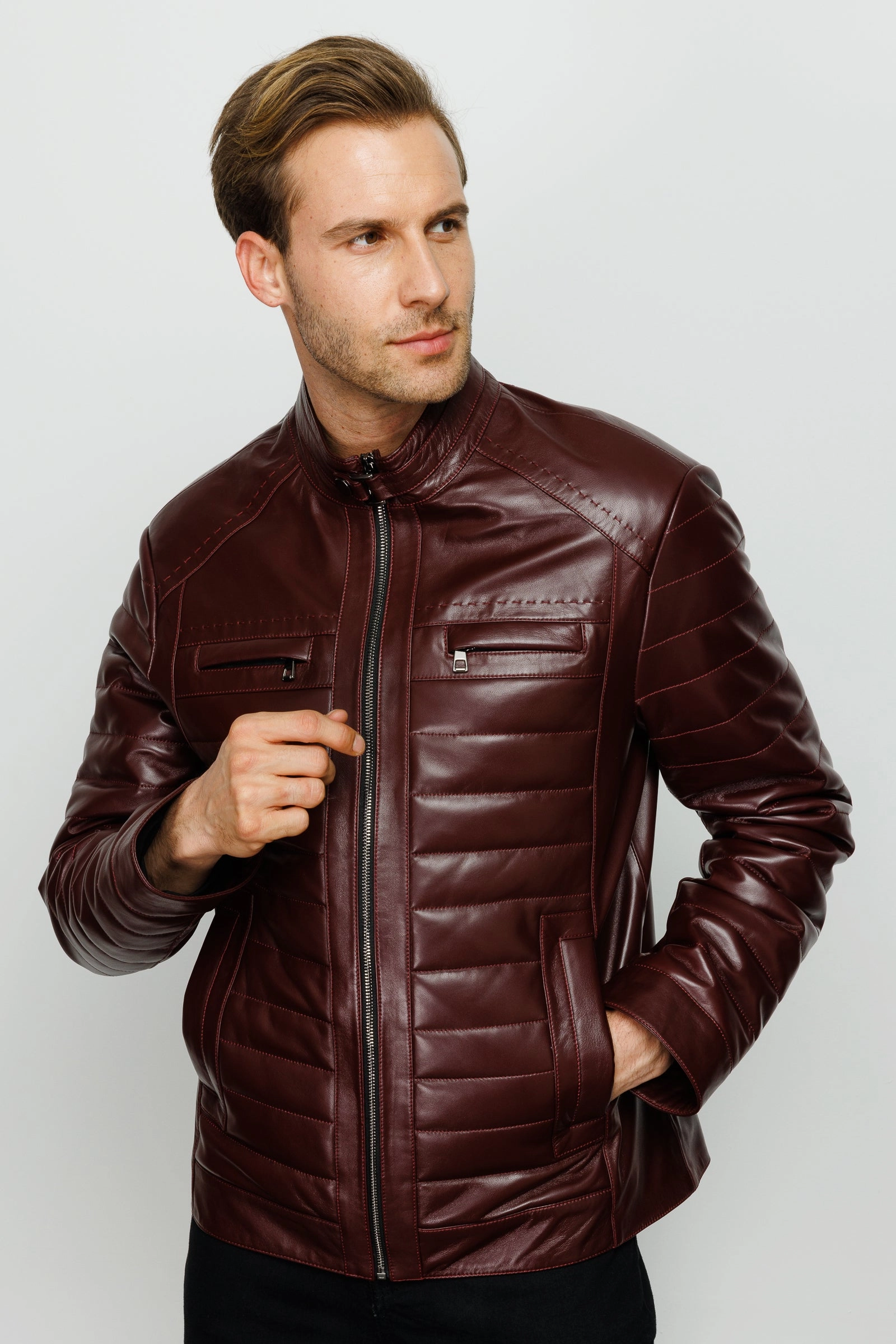 Great Down Jackets The Wilkerson Burgundy Leather Men Jacket
