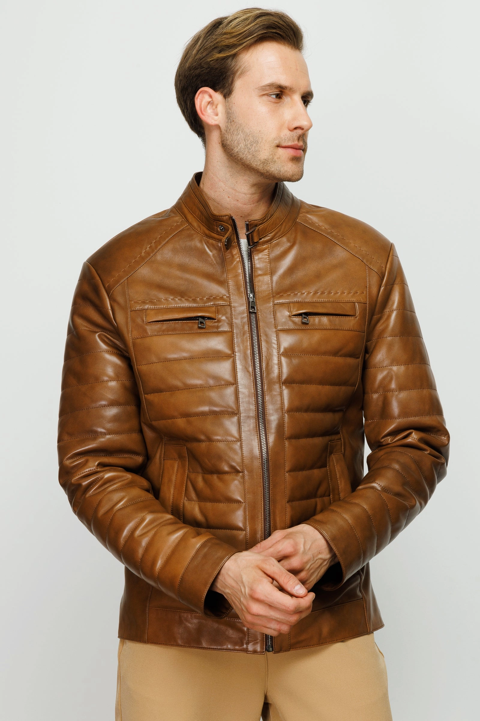 80s Shoulder Pad Jackets The Wilkerson Tan Leather Men Jacket