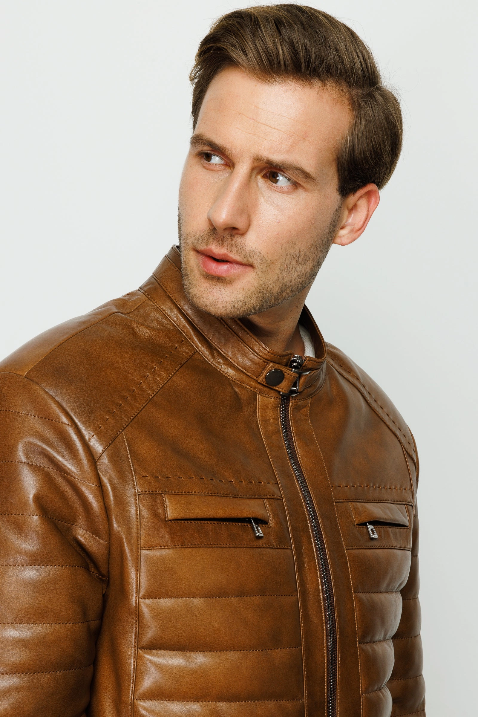 Volleyball Warm Up Jackets The Wilkerson Tan Leather Men Jacket