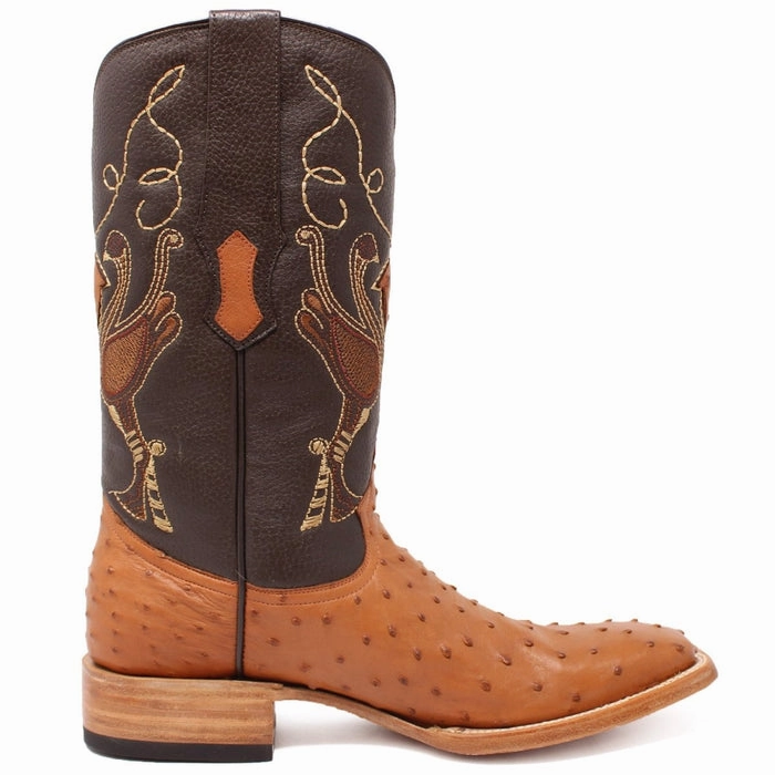 NULL Boots Near Me Men's Genuine Full Quill Ostrich Square Toe Boots Cognac