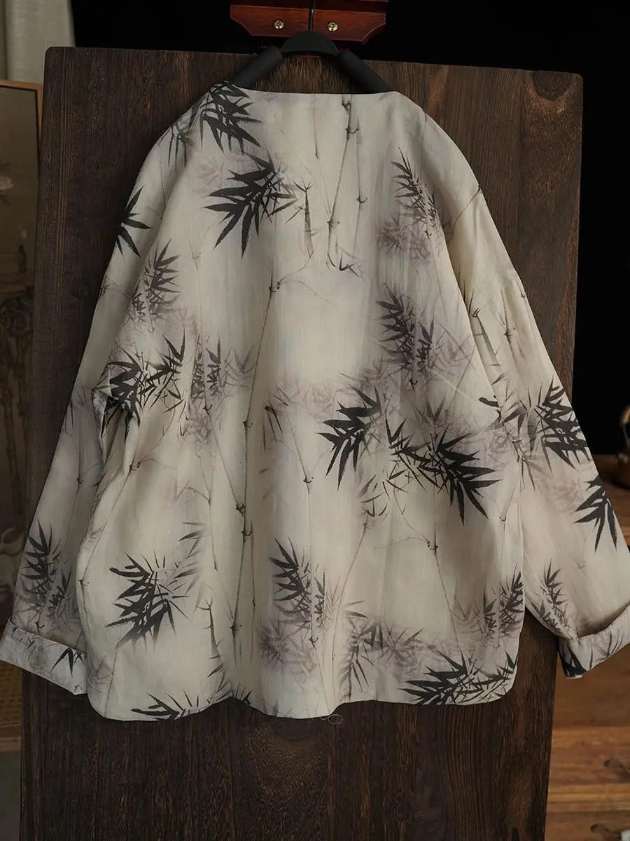 Queen Sweatshirts Women Bamboo Leaf Print Ramie Sweatshirt