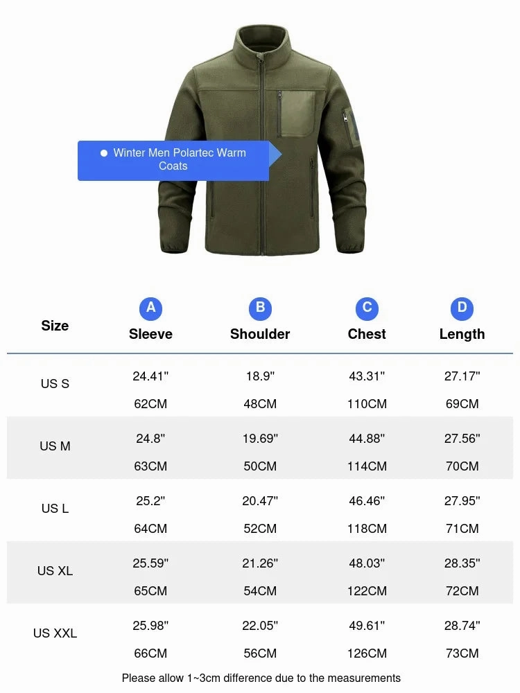 Winter Men Polartec Warm Jackets Casual Man Fleece Lined Windbreaker Coats Men Soft Shell Stand Collar Tactical Hiking Jackets Long Velvet Jackets
