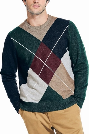 Nautica Men's Sustainably Crafted Argyle Crewneck Sweater Msum Sweatshirts