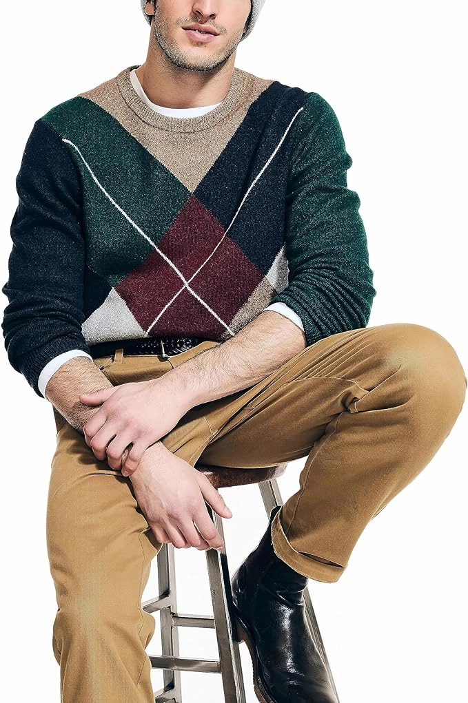 Colorful Crewneck Sweatshirts Nautica Men's Sustainably Crafted Argyle Crewneck Sweater