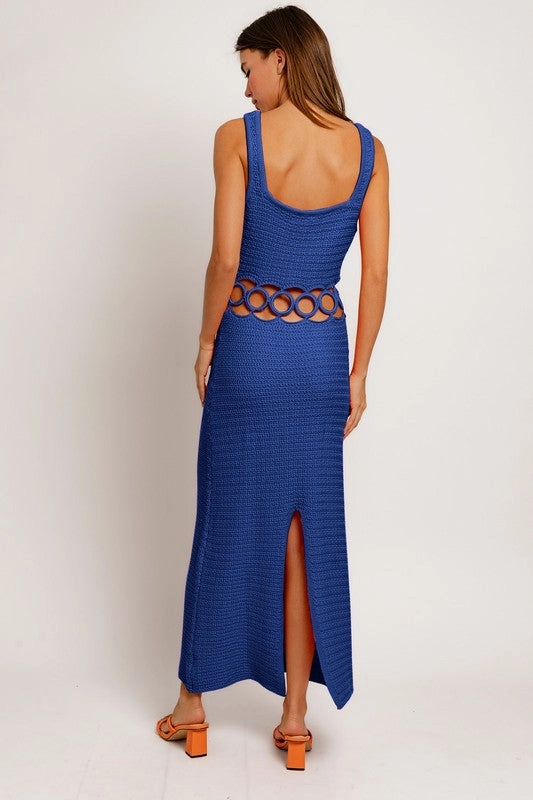 Long Sleeve Low Cut Midi Dress Bali Square Neck Sleeveless Crochet Midi Dress