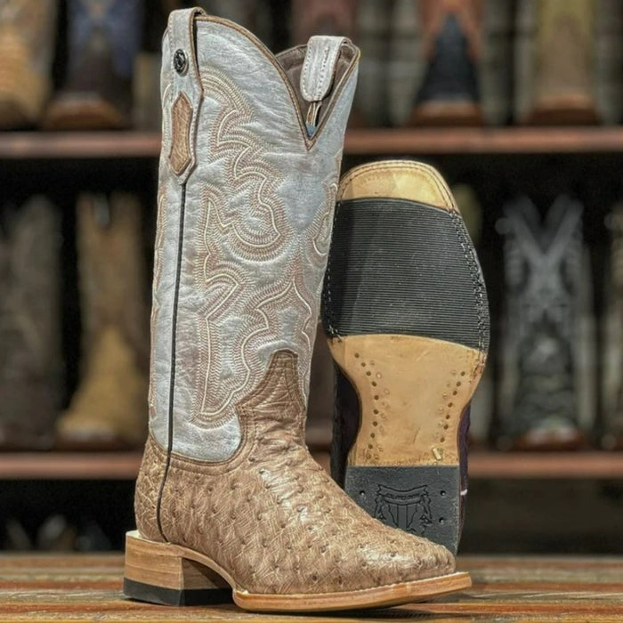 Crib Boots Women's Full Quill Ostrich Square Toe Boots Mink