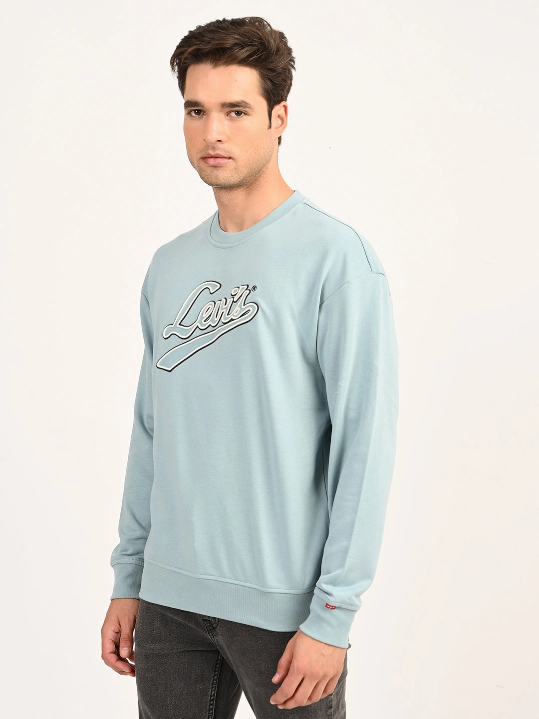 Men's Brand Logo Light Blue Crew Neck Sweatshirt Pretty Little Things Sweatshirts