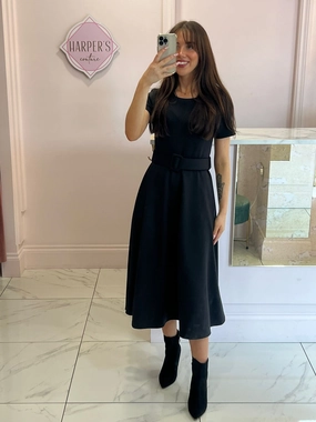 Floral Cut Out Midi Dress Jolene Black Tailored Short Sleeve Midi Dress with Belt