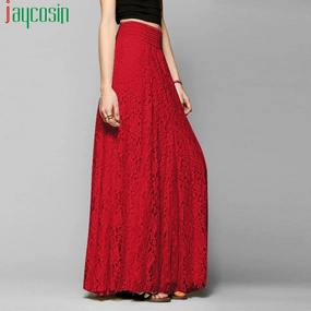 Women long high waist long skirt lace hollow solid color high waist loose fashion Female skirt Ladies plus size party skirt Sheer Skirt Short