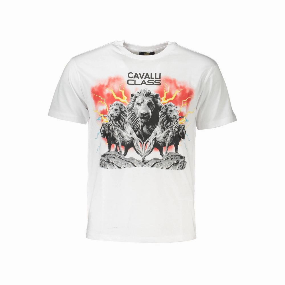 Cavalli Class White Cotton Men T-Shirt Free Palestine T Shirts