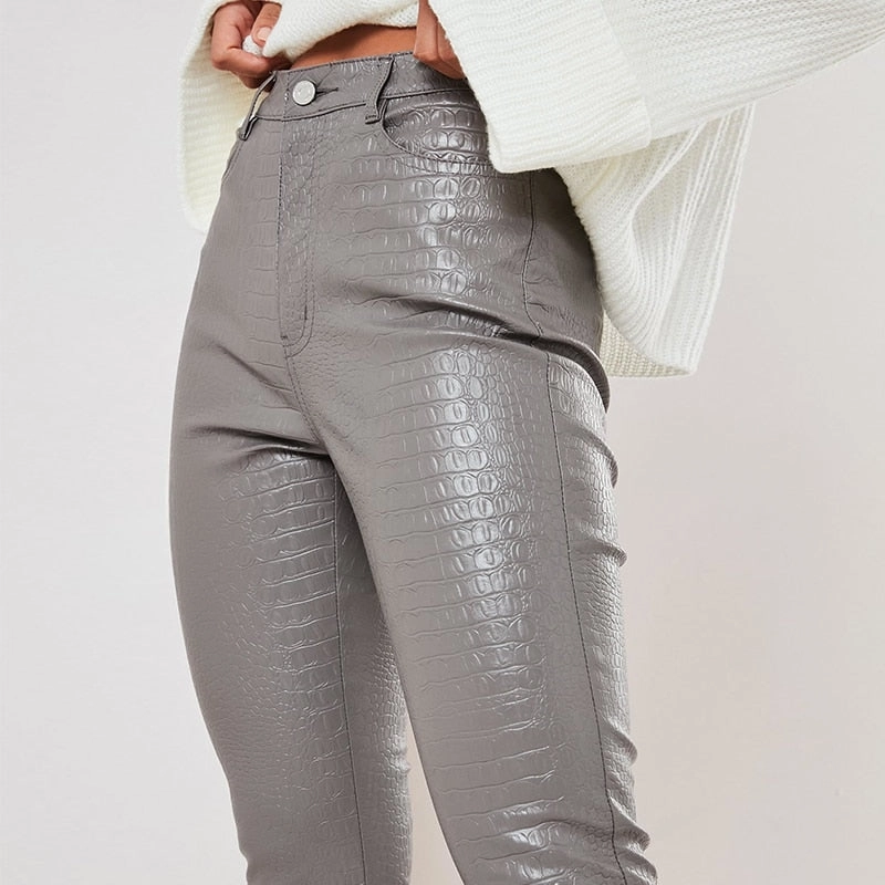 Cargo Pants With Button Down Shirt High Waist Pencil Faux Leather Pants Trousers