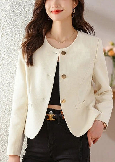 Women White O-Neck Cotton Jackets Spring YJ030 Faux Fur Jackets
