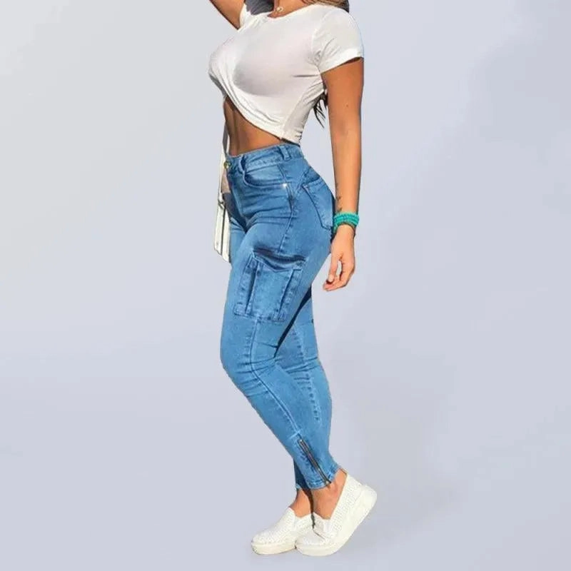 Trendy Streetwear Women Cargo Jeans - High Rise Zipper Ankle Zara Cargo Pants