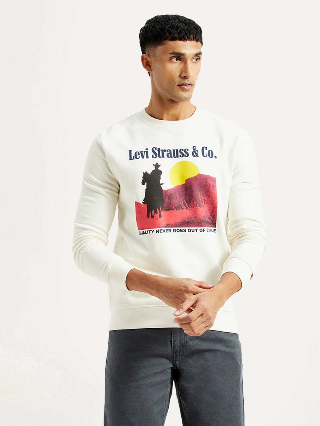 Men's Graphic Print Off White Slim Fit Sweatshirt Ethically Made Sweatshirts