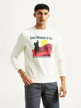 Men's Graphic Print Off White Slim Fit Sweatshirt Airport Sweatshirts