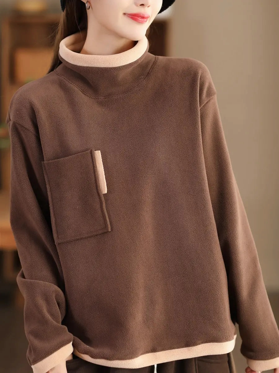 Women Spliced Turtleneck Fleece Sweatshirt Pontiac Gto Sweatshirts