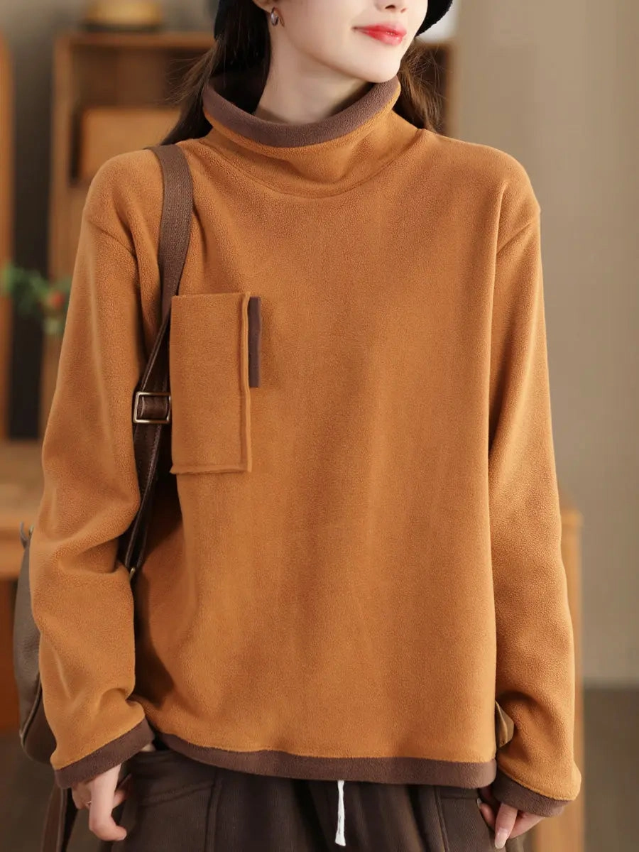 Canadian Made Sweatshirts Women Spliced Turtleneck Fleece Sweatshirt