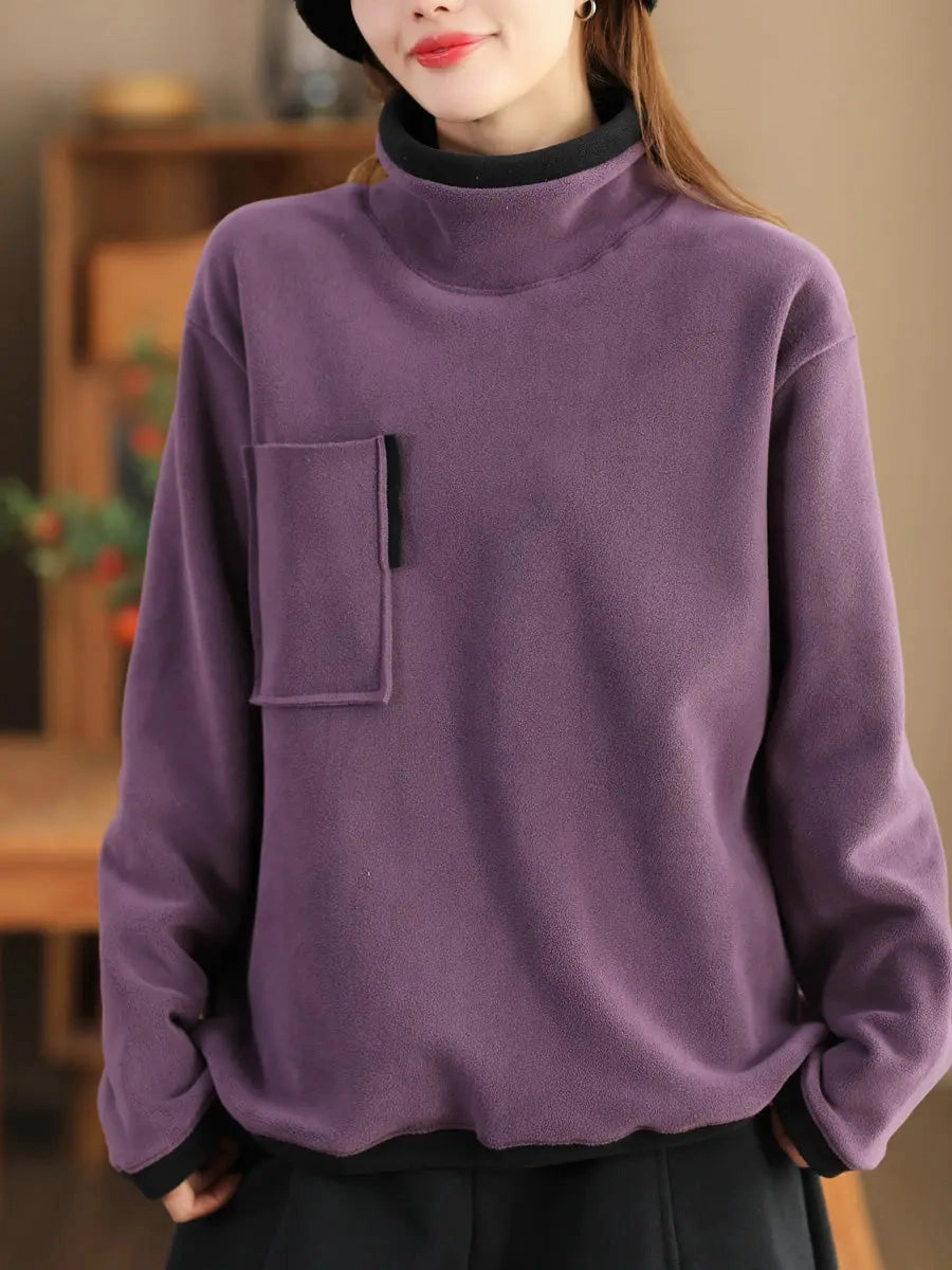 Women Spliced Turtleneck Fleece Sweatshirt Michael Sweatshirts