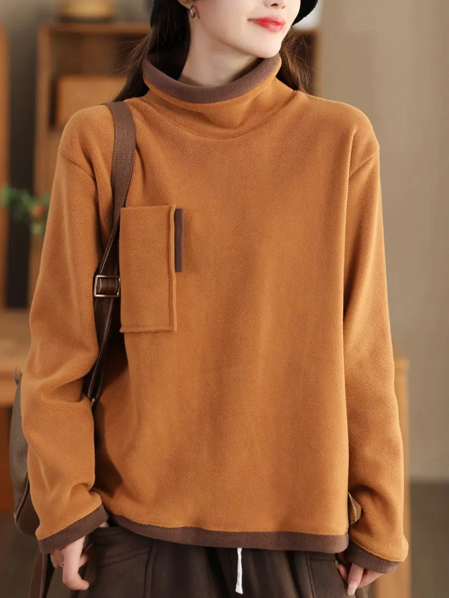 Buy Sweatshirts In Bulk Women Spliced Turtleneck Fleece Sweatshirt