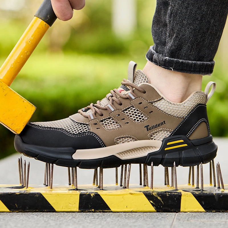 Tulldent Men Safety Shoes Plastic Toe Anti-puncture Rubber sole Breathable summer Safety Boots in brown Best Insulated Winter Work Boots