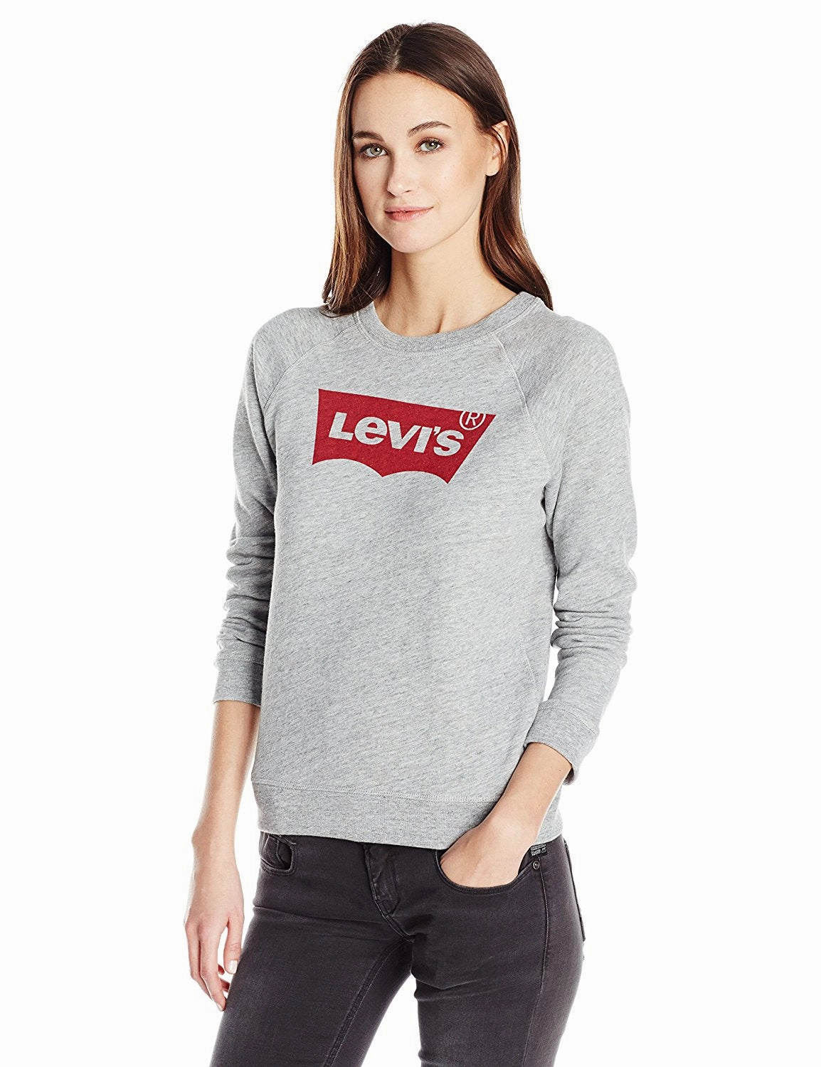 Nicest Sweatshirts Levi's Women's The Graphic Classic Crew Sweatshirt Batwing Smokestack Heather