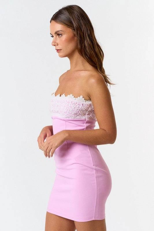 Structured Corset Mini Dress Dream Girl in Lace Tube Mini Dress