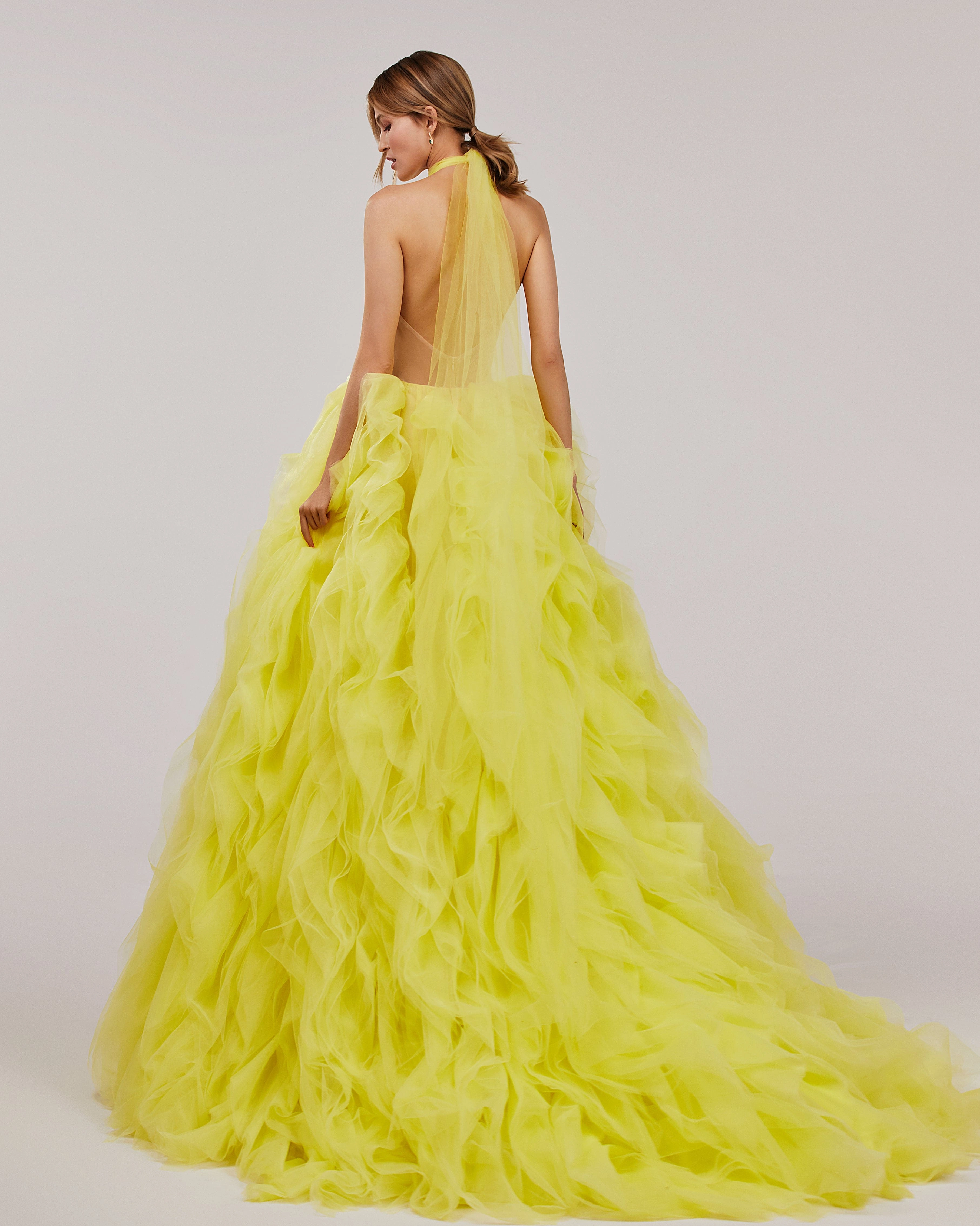Turtleneck festive yellow evening gown Faeriesty Dress