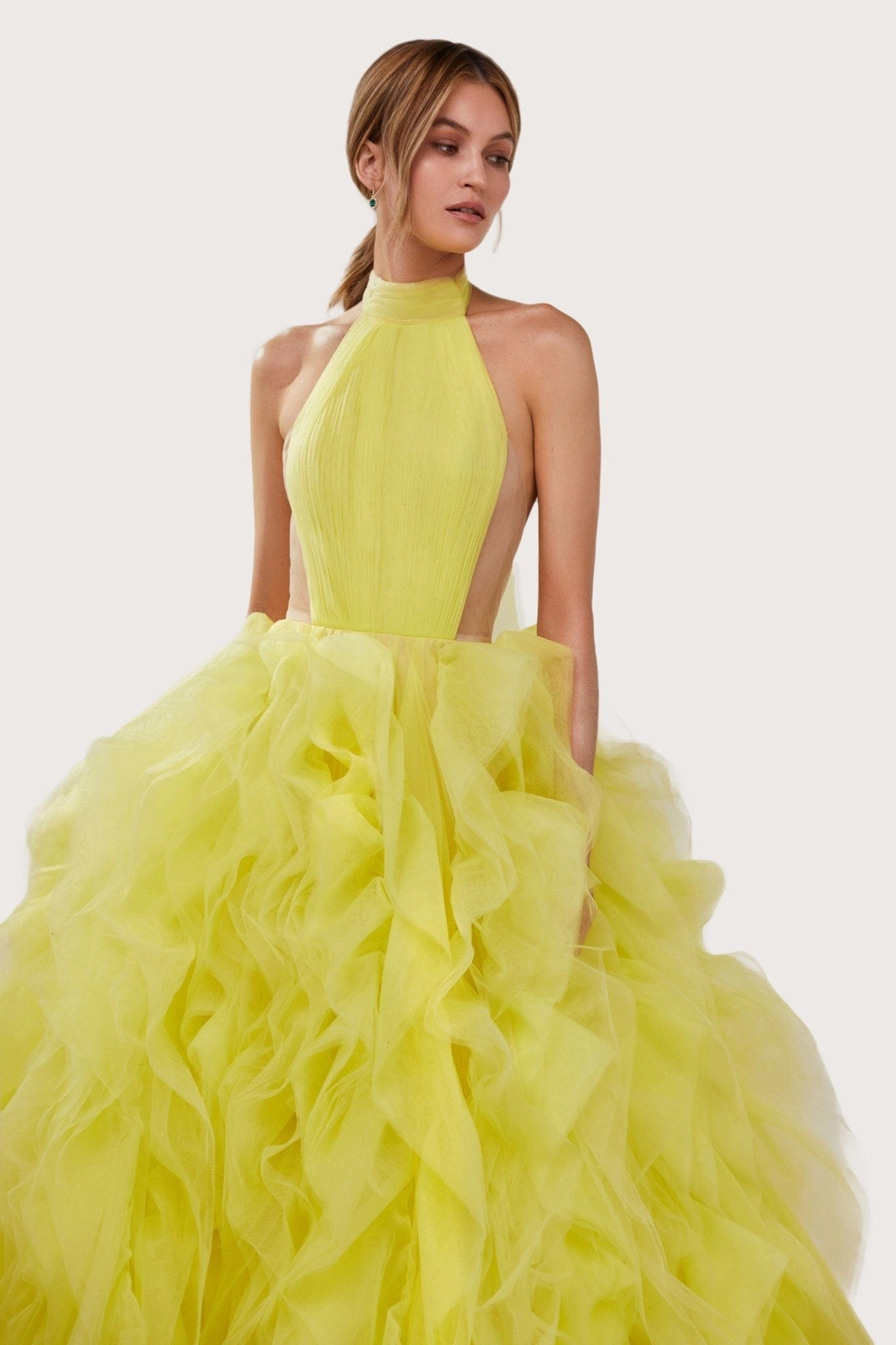 Dress To Impress Music Video Turtleneck festive yellow evening gown
