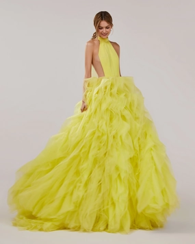 Turtleneck festive yellow evening gown Portuguese Traditional Dress