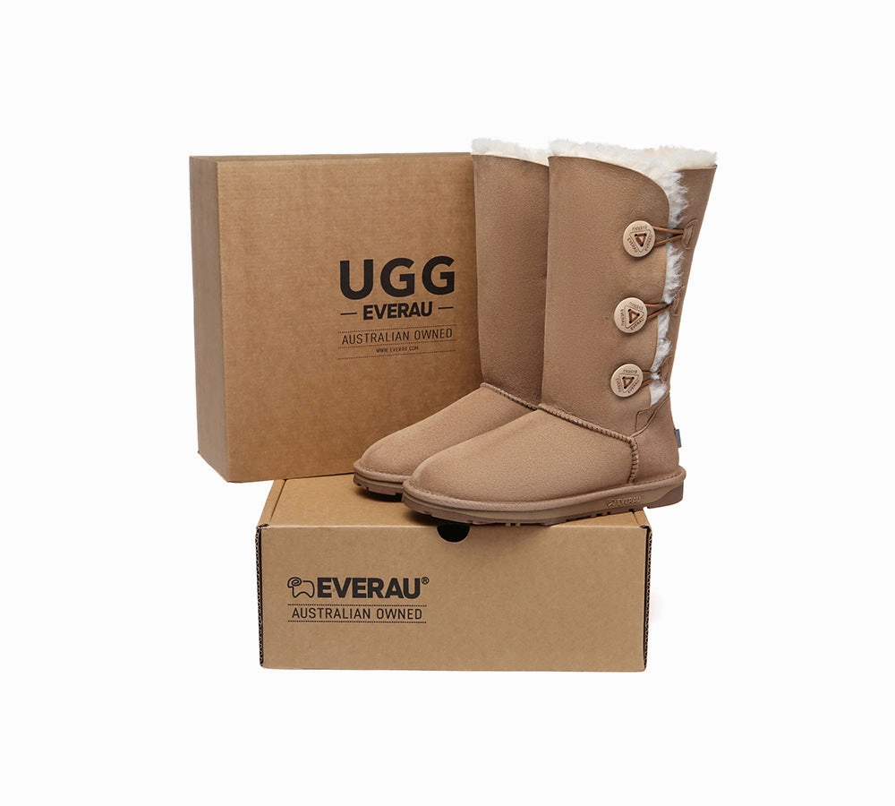 Waterproofing For Leather Boots UGG EVERAU UGG Boots Double Faced Sheepskin Wool Tall Button