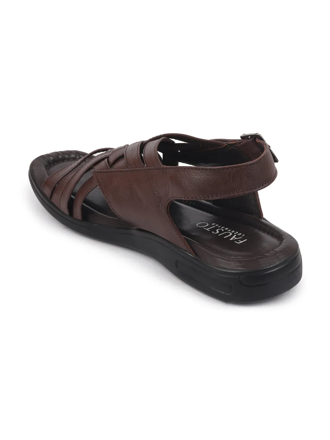 Men Brown Buckle Criss Cross Strap Leather Sandals Mesh Sandals