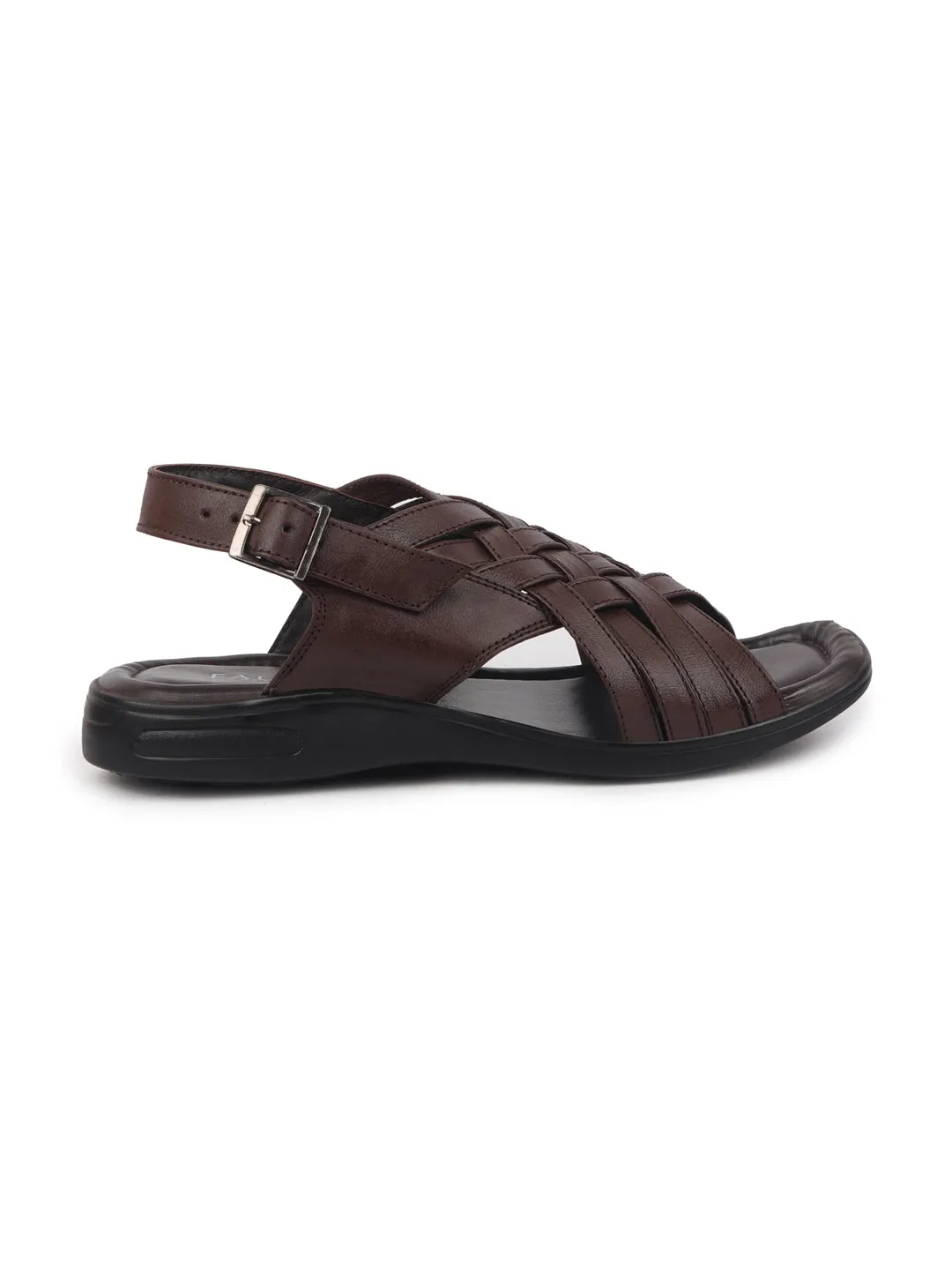 Men Brown Buckle Criss Cross Strap Leather Sandals Sofft Sandals Sale